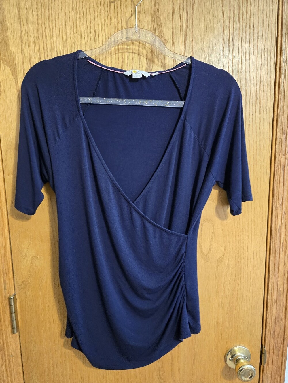 Boden Women's Navy Wrap-Front Short Sleeve Top